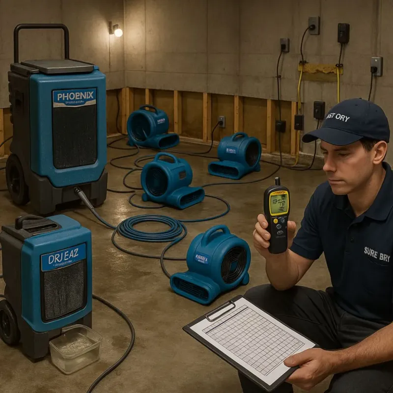 Structural Drying and Dehumidification process in Raynham, MA